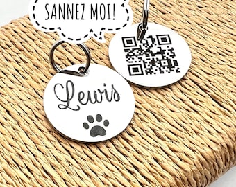 Médaillon personnalisé pour chien, médaillon chien avec QR code  , pour chat ou chien, médaille gravée, médaillon Recto/Verso