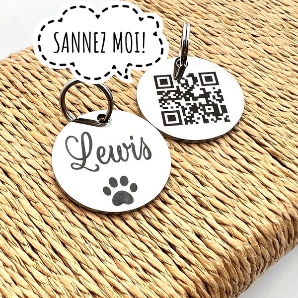 Médaillon personnalisé pour chien, médaillon chien avec QR code  , pour chat ou chien, médaille gravée, médaillon Recto/Verso