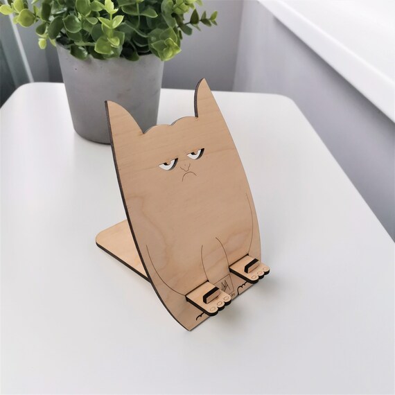 Wooden Phone Stand Cat Etsy