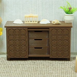 Sideboard with Slide Doors and Drawers - 3D Printed Dollhouse Furniture Miniature in 1:12 Scale