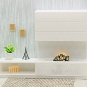 Fireplace with Low Side Board - Dollhouse Miniature 1:12 Miniature Dollhouse Furniture