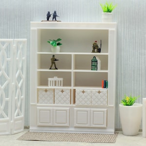 Large Library Bookshelf with Large Drawers - Dollhouse Miniature 1:12 Miniature Dollhouse Furniture