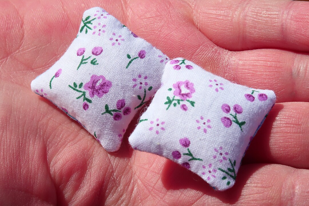 Dollhouse Pillows Pink Flower Design Set of 2pc 1/12 Scale Cushion Doll