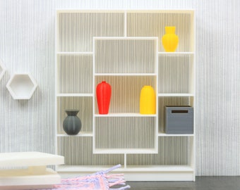 Large Modern Bookshelf | 1:12, 18 & 24 Scale Dollhouse Furniture | 3D Printed Miniature