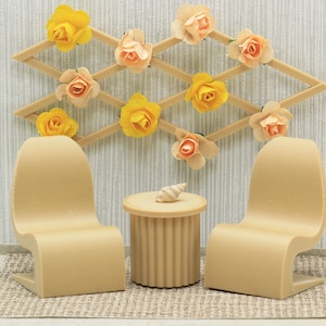 Curvy Chair Set - Dollhouse Miniature 1:12 Miniature Dollhouse Furniture - 3D Printed Wood