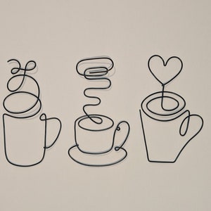 Coffee mug and tea cup wire wall art  | custom & handmade wall decoration | home kitchen decor sign | coffee lover gift idea | coffee cup