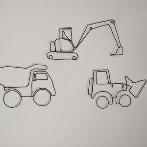 Construction vehicle wire wall art |  excavator digger / dumper truck / bulldozer set | custom & handmade wall decoration | home decor sign