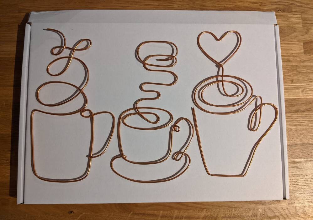 Wire Tea Set Project Coffee mug and tea cup wire wall art custom & handmade wall | Etsy