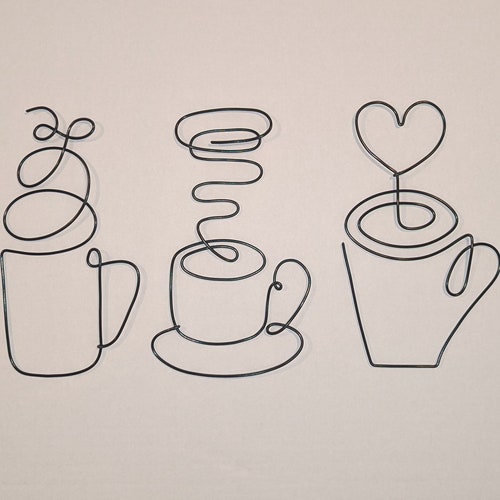 Coffee Mug Wire Wall Hanging Wire Wall Art Tea Cup Decor Etsy
