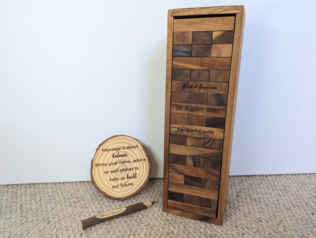 Personalised Engraved Jenga Wedding Guestbook Tumble Tower Alternative