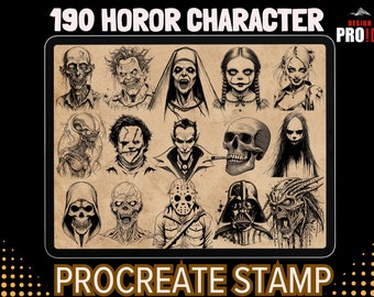Horror Stamp Brushes for Procreate Photosop - 190 Horror Vibes Stamp Brushes Pack - Instant Digital Download