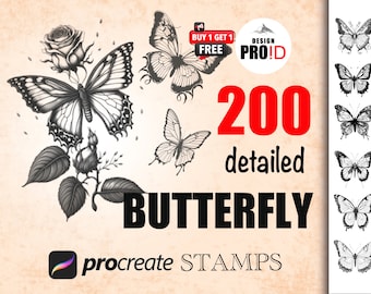 200 butterfly procreate brush | butterfly procreate stamp | butterfly stamps procreate |Stamp procreate butterfly brushes | digital download