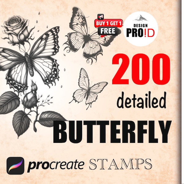 200 butterfly procreate brush | butterfly procreate stamp | butterfly stamps procreate |Stamp procreate butterfly brushes | digital download