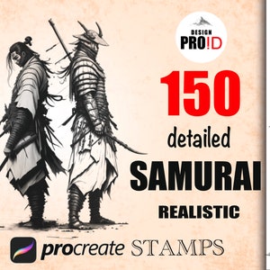 150 Procreate Samurai Stamp Set - Ninja Brushes Stencil Stamps Digital  for iPad, stamp, ninja design, digital brush