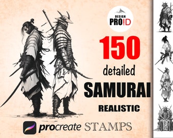 150 Procreate Samurai Stamp Set - Ninja Brushes Stencil Stamps Digital  for iPad, stamp, ninja design, digital brush