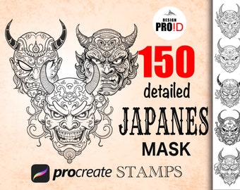 150 Japanese Mask Brushes for Procreate | Procreate stamps | Japanese stamps for procreate| Procreate | mask stencil | Procreate bundle
