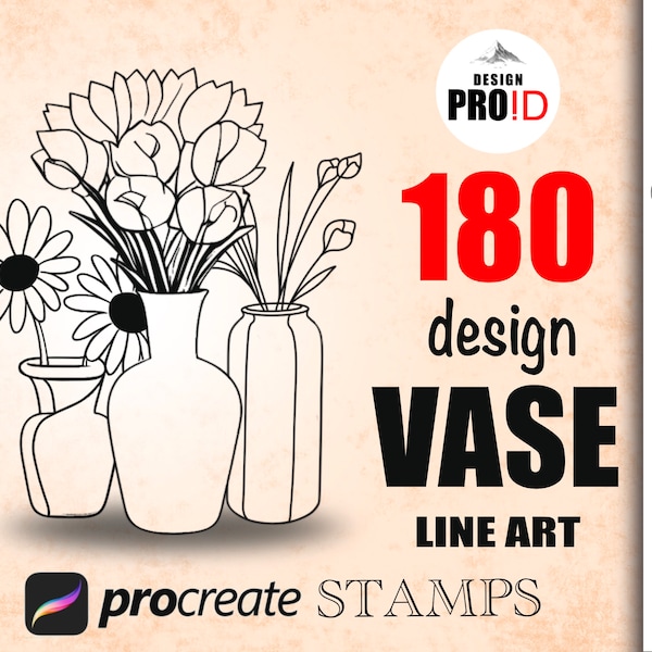 180 Procreate Vase Stamps, Empty Vases Stamps, Procreate Stamp, Vases, Vase flowers, Plants, Instant Download