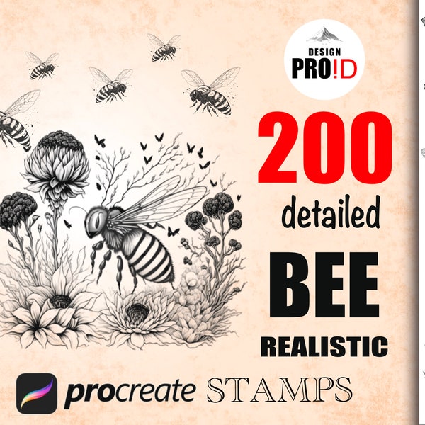 200 Procreate Bee Stamps, Honeybee Insect Bug Nature Illustration, Digital Download, Minimalist Procreate Brush, bee stamps for procreate
