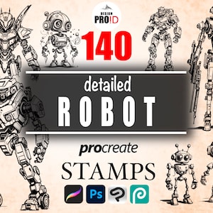 140 Robot Procreate Stamps - Create Stunning Graphics with Procreate Brushes! (140 characters) digital download