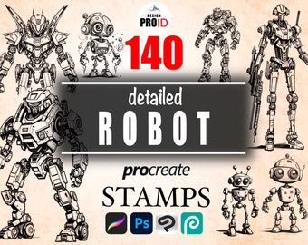 140 Robot Procreate Stamps - Create Stunning Graphics with Procreate Brushes! (140 characters) digital download