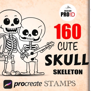 160 skeleton procreat stamps | Procreate Skeleton doodle Stamps | Dancing Skeleton STAMPS, Skeleton BRUSHES | Halloween stamps