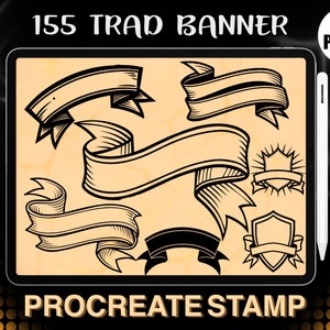 155 Traditional Banner Procreate Stamp - Set Banner Ribbon Brush Stamps for Procreate - Tattoo Artist | Tattoo Designs