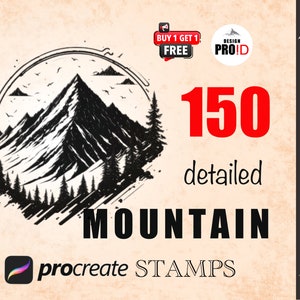 150 Mountain Landscape Procreate Stamp Bushes | detailed Scenery Procreate Stamps | mountain scenery Set, Mountains stamps for procreat