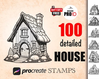 100 House Doodle Procreate Stamps, home Stamps, Architecture Stamps, Vintage House Stamps, Minimalist Stamps | Instant Download