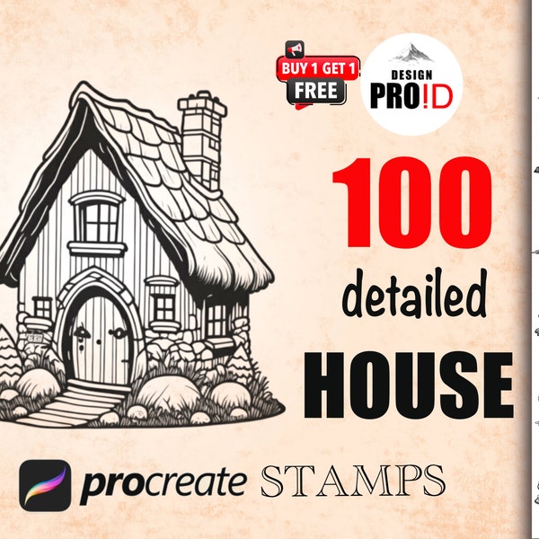 100 House Doodle Procreate Stamps, home Stamps, Architecture Stamps, Vintage House Stamps, Minimalist Stamps | Instant Download