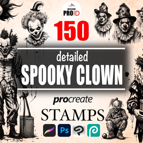150 Spooky Clown Stamps For Procreate Brushes, Halloween Procreate Brushes, Halloween Clown Stamps, Halloween, Instant Digital Download