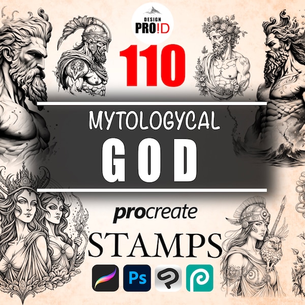 110 tampons Procreate Dieux grecs, Mythe, légendes et mythes, Ensemble de pinceaux Procreate pour la mythologie grecque | Pinceaux pour tampons grecs numériques