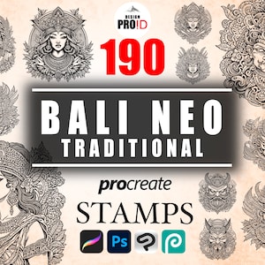 190 NeoTraditional Procreate Stamps, neoTraditional Women Procreate Brushes, neotraditional god stamps, Procreate Neotraditional BALI