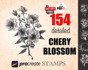 154 chery blossoms Stamps for Procreate - High-Quality chery blossom Procreate Brushes Set, digital download