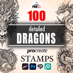 100 DRAGON BRUSH for Procreate / Photoshop / Clip Studio Paint / photopea / Dragon Stamps / Digital download / Dragon Procreate stamps