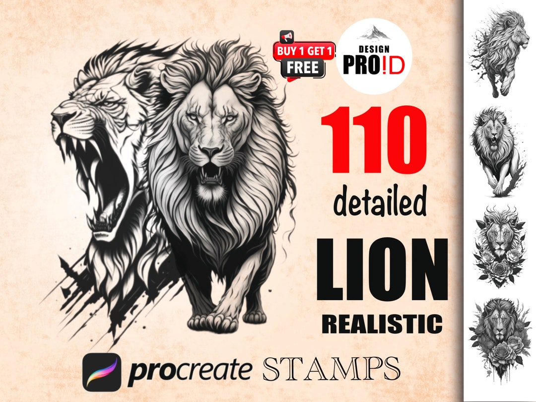 110 Lion Procreate Stamp Brushes Wildlife Animal Procreate Etsy