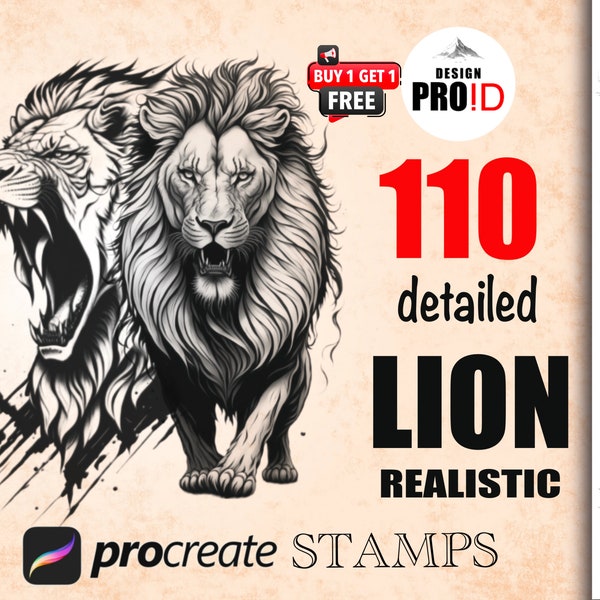 110 Lion Procreate Stamp Brushes | Wildlife Animal Procreate Stamps | procreate lion Stamps | Animal Procreate | Reference Microrealism