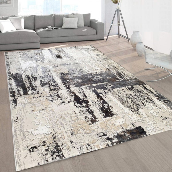 GREY Modern Abstract Small Extra Large Floor Carpets Rugs Mats / Excellent Abstract Design/ Distressed Carpet