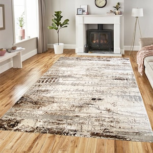 Living Room Rugs Luxury Silky Pile Modern Plain Cream Brown Rugs Bedroom Rugs Hallway Runner Carpets Uk image 1