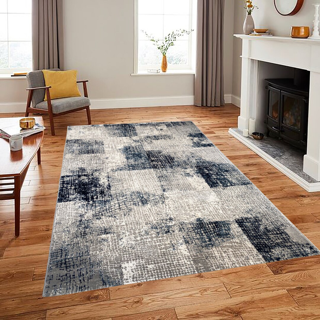 Living Room Rugs Blue Colour Design Abstract Modern Small Extra Large