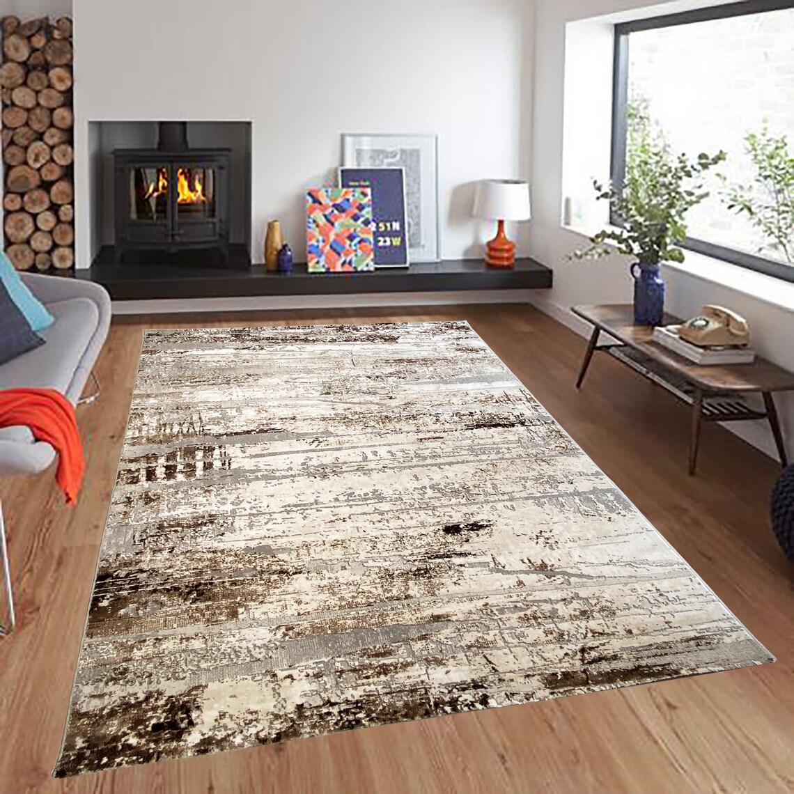 Living Room Rugs Luxury Silky Pile Modern Plain Cream Brown Etsy UK