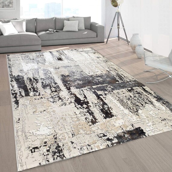 GREY Modern Abstract Small Extra Large Floor Carpets Rugs Mats / Excellent  Abstract Design/ Distressed Carpet 