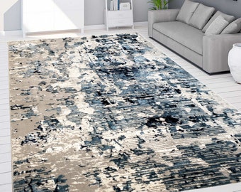 BLUE / GREY Modern Abstract Small Extra Large Floor Carpets Rugs Mats  Distressed carpet for all area, bedrooms, living room ,kitchens.