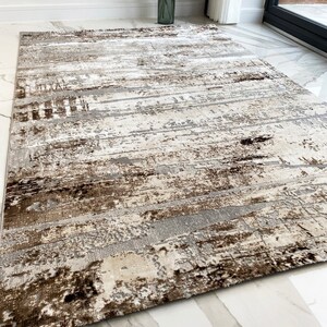 Living Room Rugs Luxury Silky Pile Modern Plain Cream Brown Rugs Bedroom Rugs Hallway Runner Carpets Uk image 7