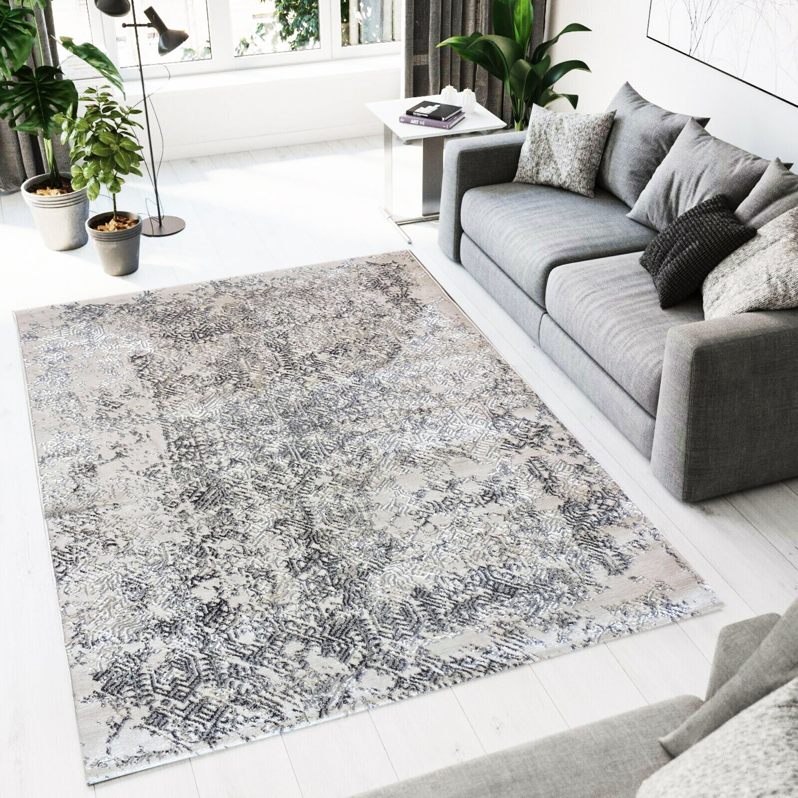 Grey Vintage Living Room Rugs Luxe 3D Effect Distressed Modern Etsy