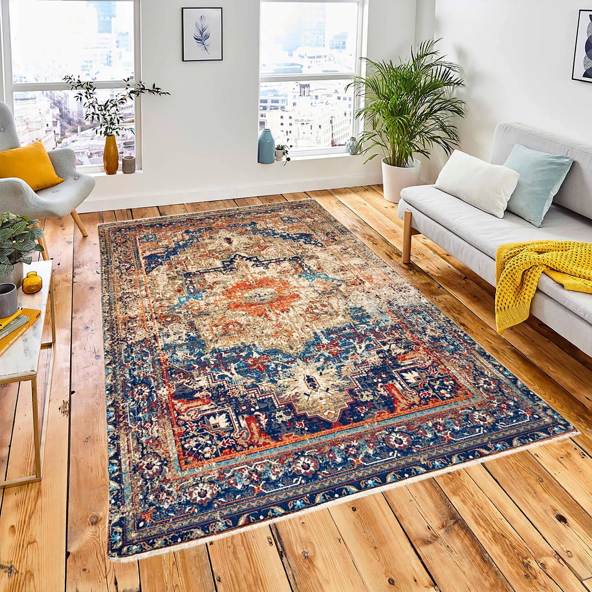 Living Room Rugs Mat Bright Multi Colour Design Traditional Pattern Rustic  Cotton Washable Small Extra Large Floor Carpets Rugs 