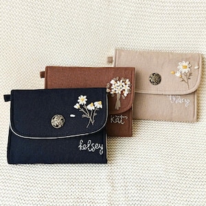 Hand Embroidered Linen Wallet for women,Personalized Wallet,custom Embroidered Wallet,Small Wallet, Card Wallet,Floral Wallet, Fabric Wallet
