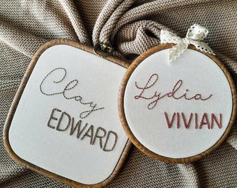 Hand Embroidered Baby Name Hoop: Personalized Nursery Decor