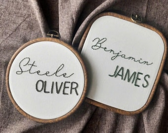 Hand Embroidered Baby Name Hoop: Personalized Nursery Decor