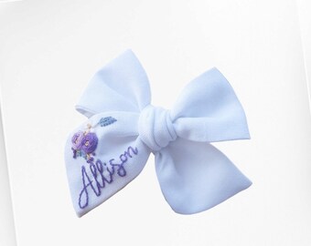 Custom name hand embroidered baby bow | personalized name bow | hand embroidered tied bow | name bow | personalized baby gift girl