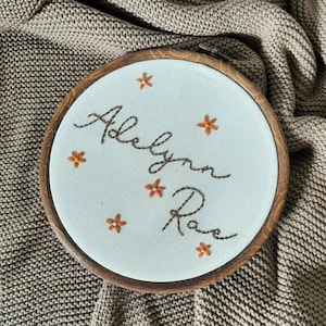 Personalized Hand Embroidered Baby Name Hoop: Floral Nursery Decor